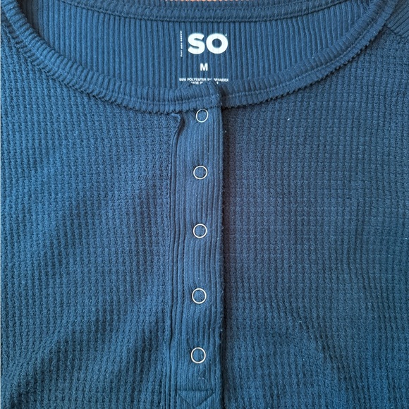 SO Dark Blue Ribbed Buttoned Top - Picture 3 of 3